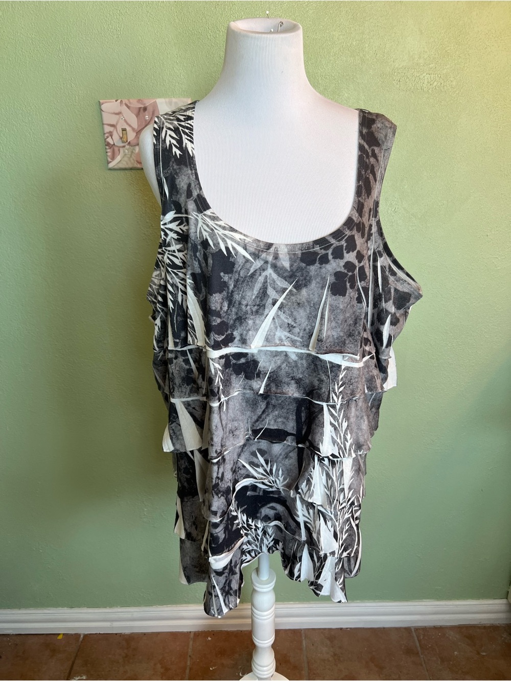 Coldwater Creek Black & White Layered Ruffle Tank